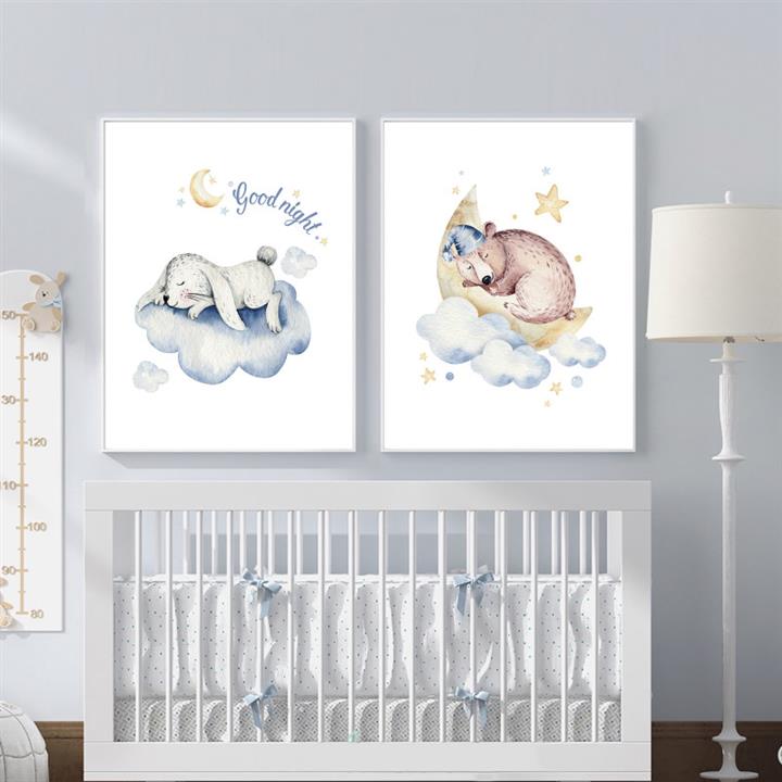 تابلو اتاق کودک و نوزاد الفاپ مدل خرگوش و خرس کد Sleepy Animals 002 مجموعه 2 عددی